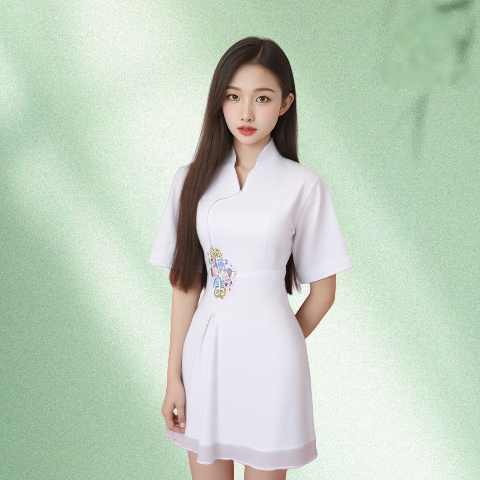 三十二岁左右女性技师头像，穿着专业按摩服装，面带温和笑容，背景为浅色，体现温暖专业